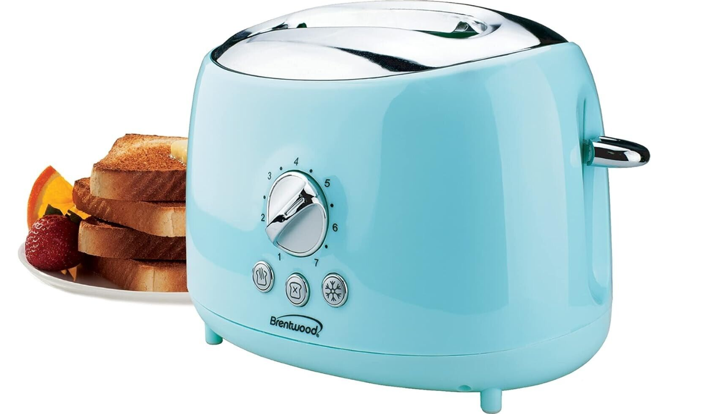 BRENTWOOD APPLIANCES Cool-Touch 2-Slice Retro Toaster with Extra-Wide Slots Blue
