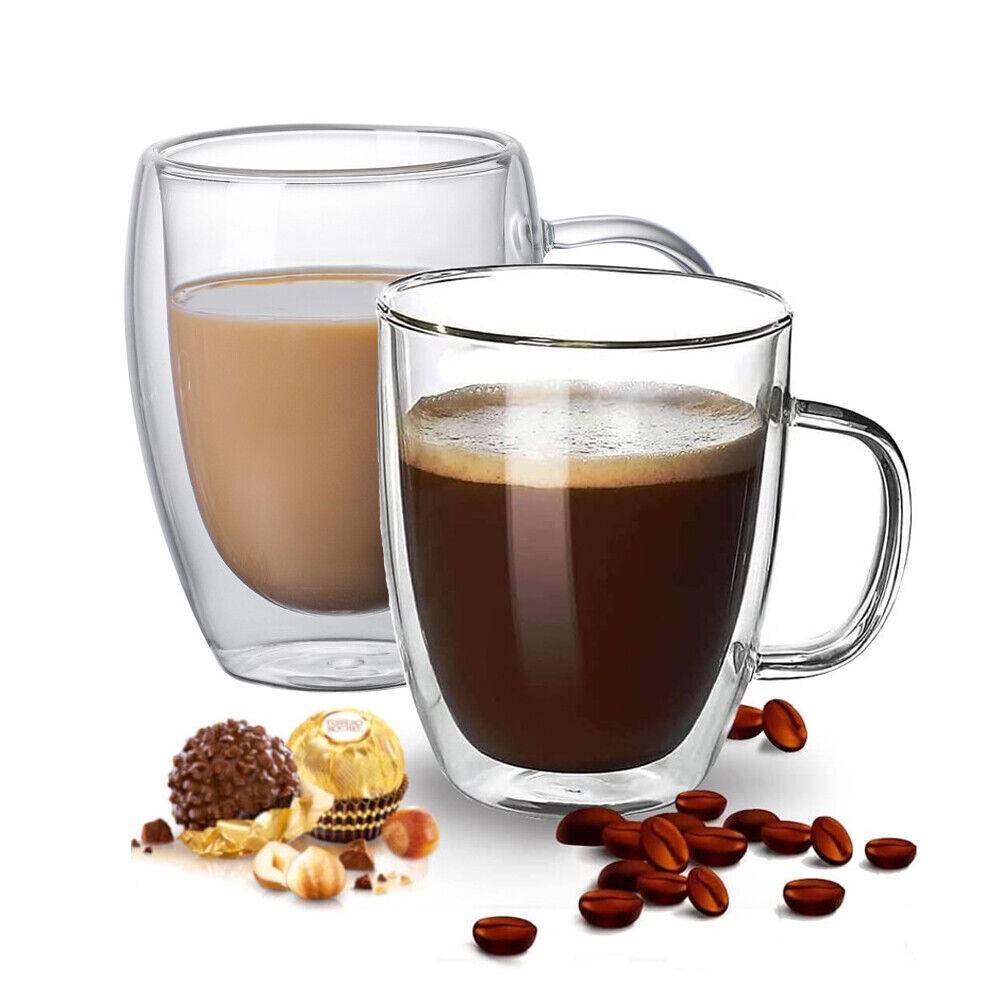 Coffee Glass Double Wall Insulated Glass Mug Tea Cup with Handle 150/250/350/450