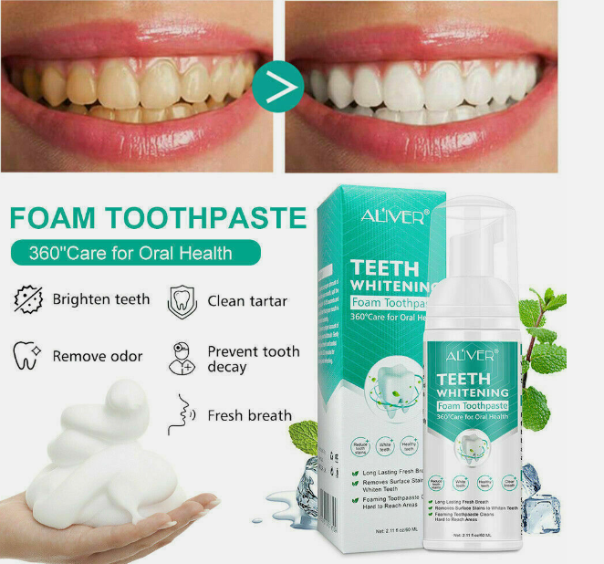 1X Teeth Whitening Soda Toothpaste Mousse Stains Removal Deep Oral Cleaning Foam